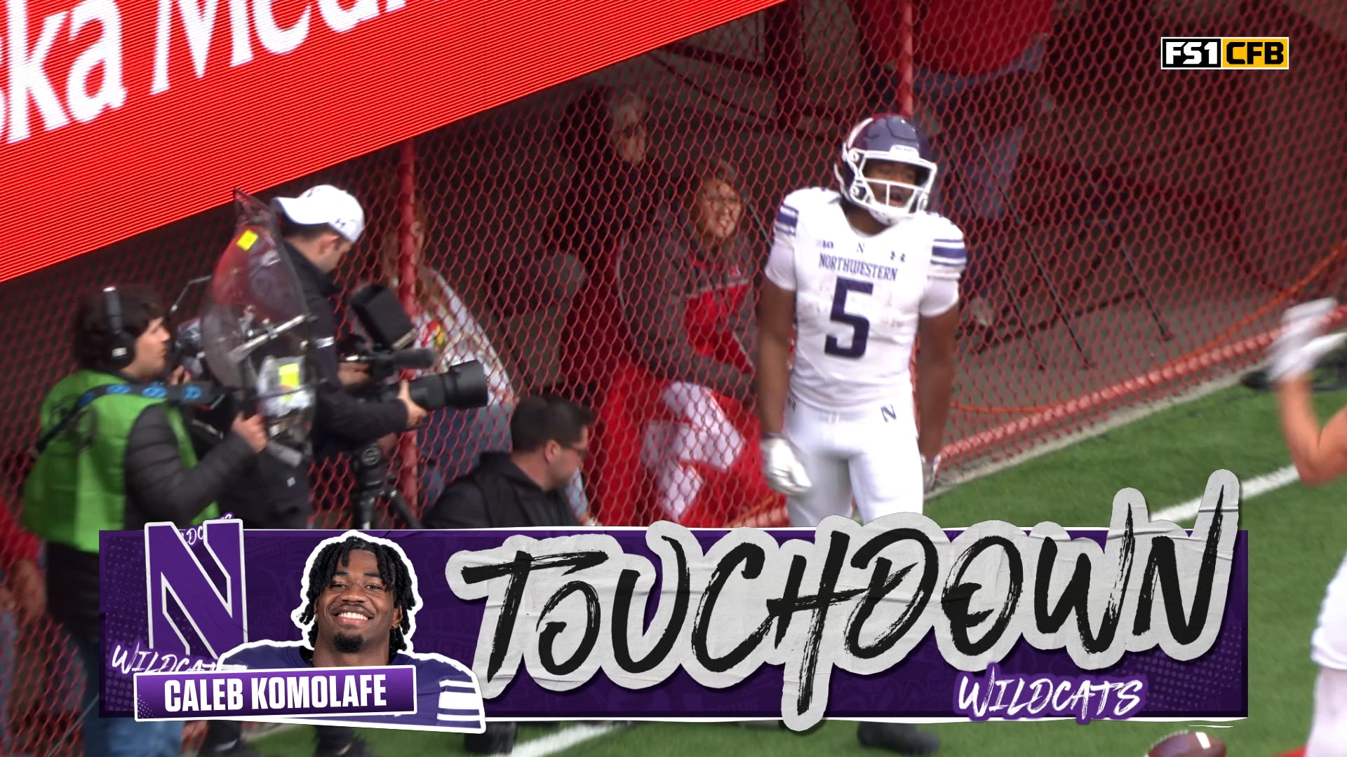 Northwestern’s Caleb Komolafe breaks free for 56-yard TD, tying game against Nebraska