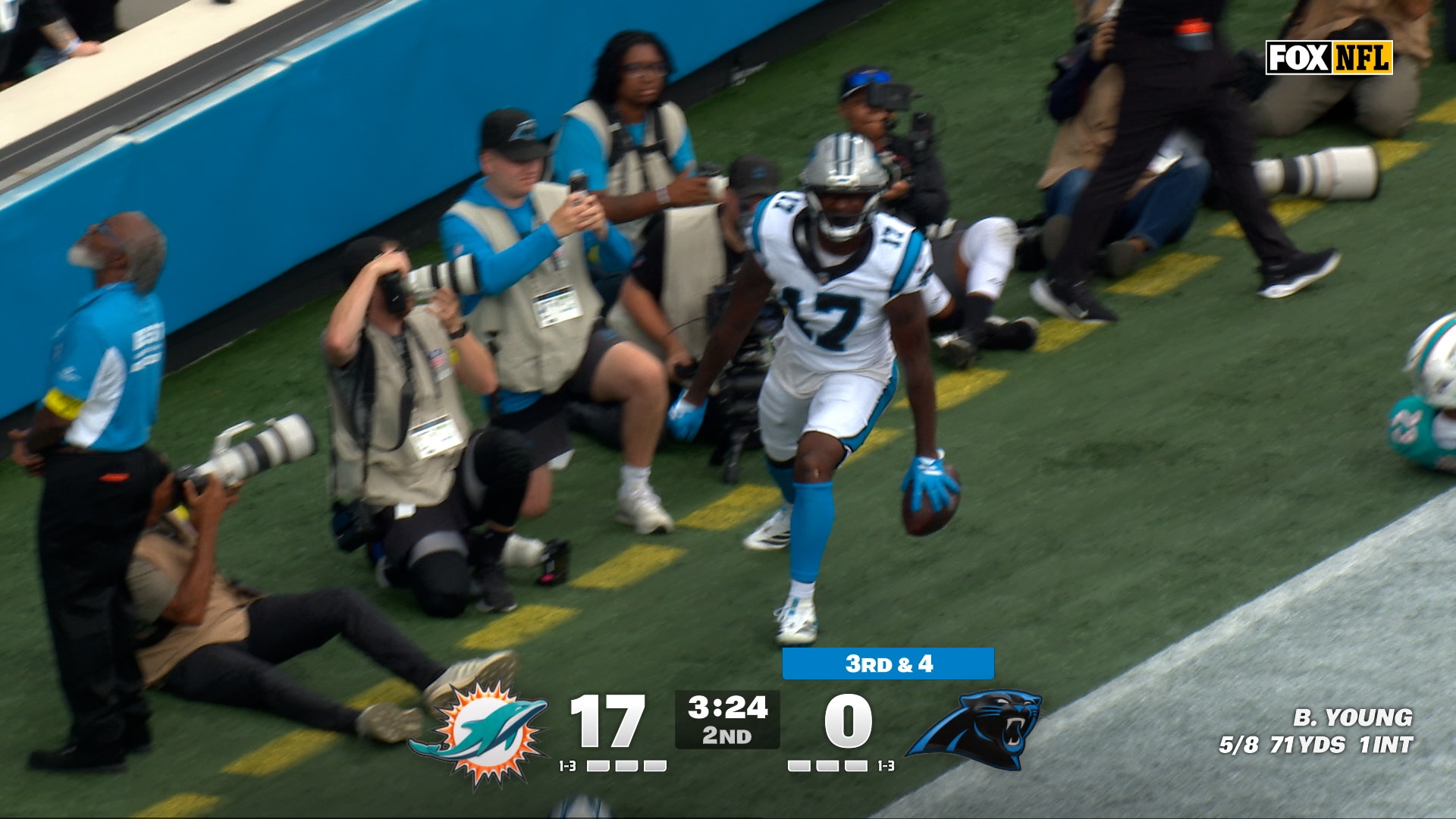 Bryce Young connects with Xavier Legette for seven-yard TD, shrinking Panthers’ deficit against Dolphins | NFL Highlights