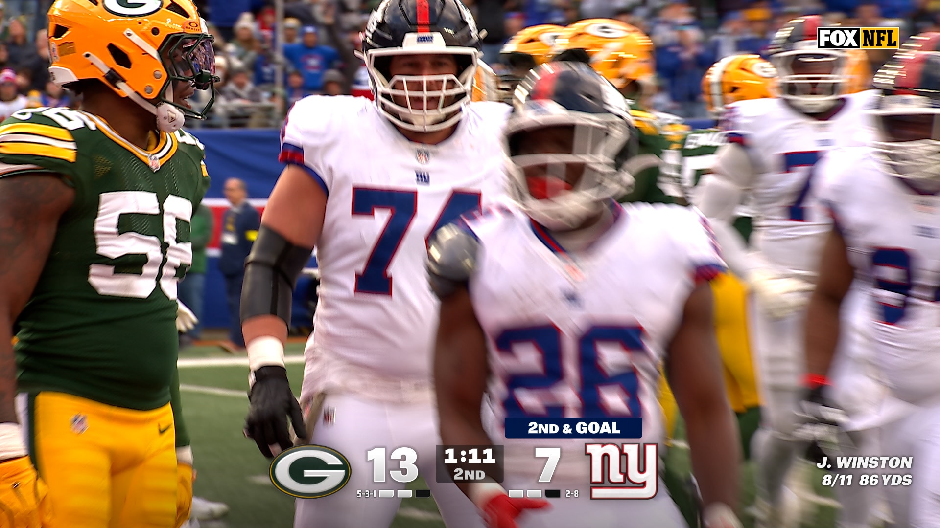 Giants’ Devin Singletary punches in two-yard TD, tying up game against Packers | NFL Highlights